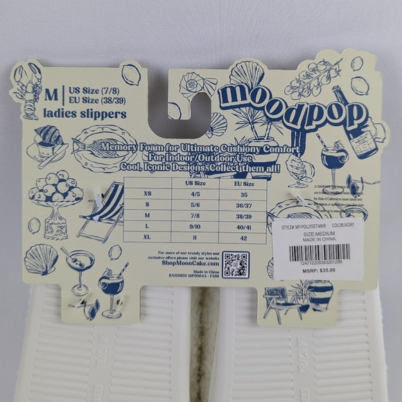 Cosmopolitan Slippers Sherpa Embroidered Memory Foam Slip On Ivory M (7/8) NWT - Picture 10 of 12